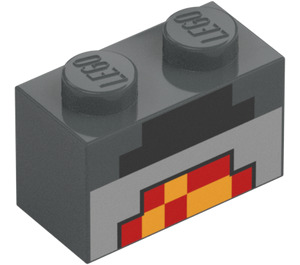 LEGO Tmavě kamenná šedá Kostka 1 x 2 s Minecraft Černá, Červená, a Žlutá Blocks (3004 / 37228)