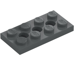 LEGO Tmavě kamenná šedá Technic Deska 2 x 4 s otvory (3709)