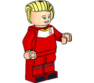 LEGO Fotbal Player, ženský, Červená Uniform, Blonde Vlasy Dozadu učesané Minifigurka