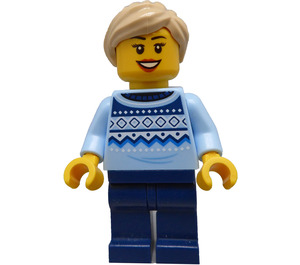 LEGO Žena s Bright Světlo Modrá Vánoce Svetr Minifigurka